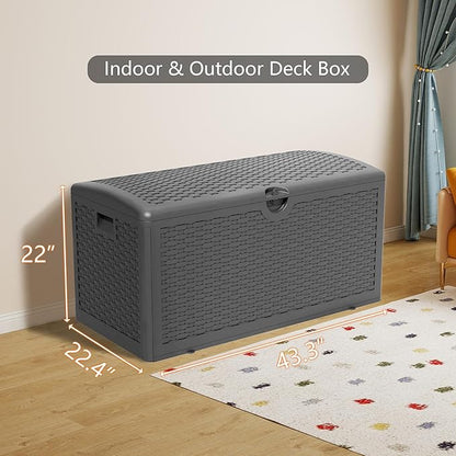 Upgrade 80 Gallon Waterproof Large Resin Deck Box Indoor/Outdoor Lockable Storage Container and Seating for Garden, Pool, and Patio (80 Pro Gallon, Black)