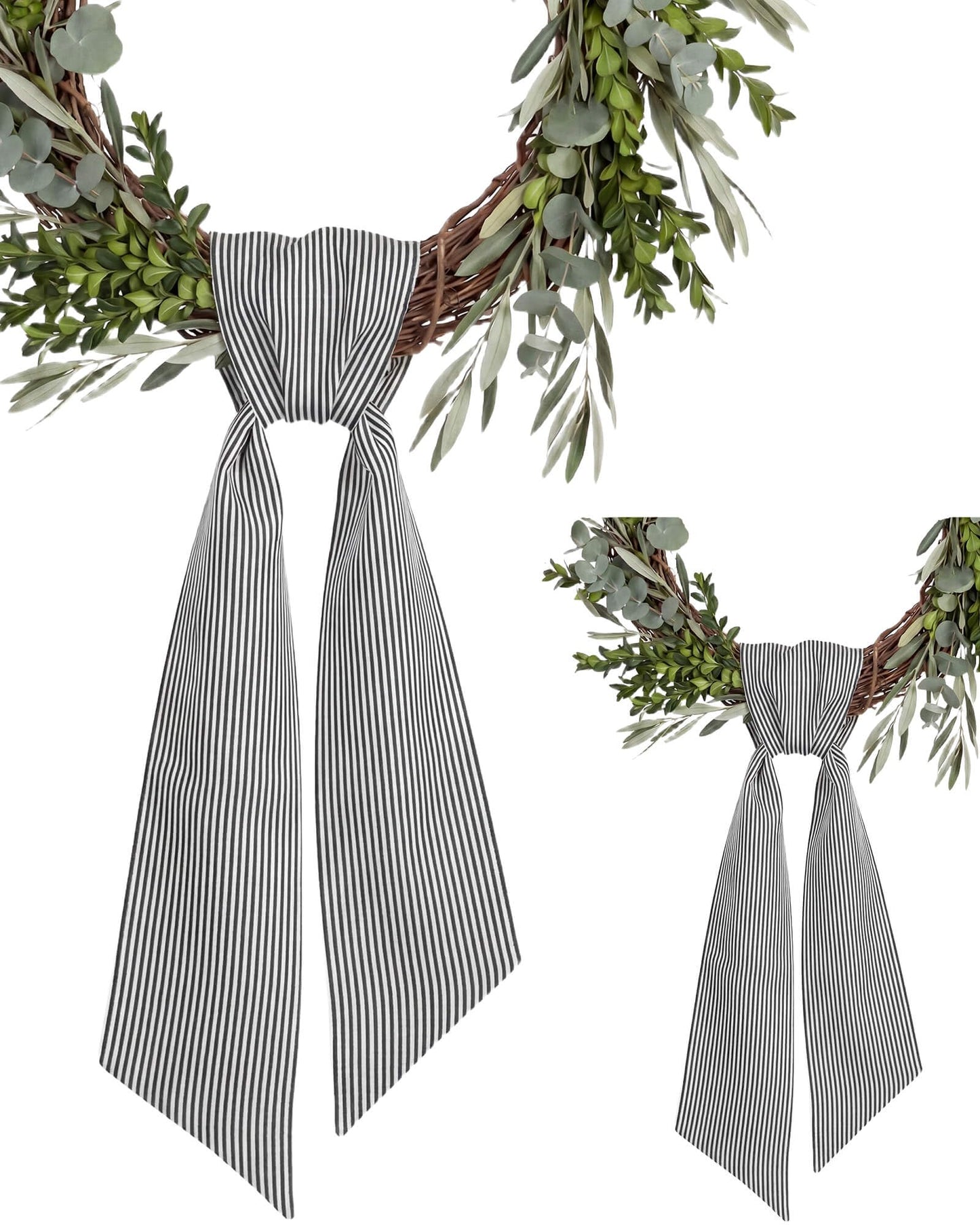 Kutyndrix Black and White Striped Wreath Sash 2 Pack for Front Door, 5.12" x 54.33" Each Modern Farmhouse Door Ribbon Decorations Set