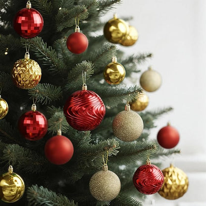 Annecy Christmas Tree Ornaments - 36 PCS Shatterproof Christmas Ball Ornaments Set for Holiday, Wreath & Party Decorations (Multi-Size, Red, Gold)