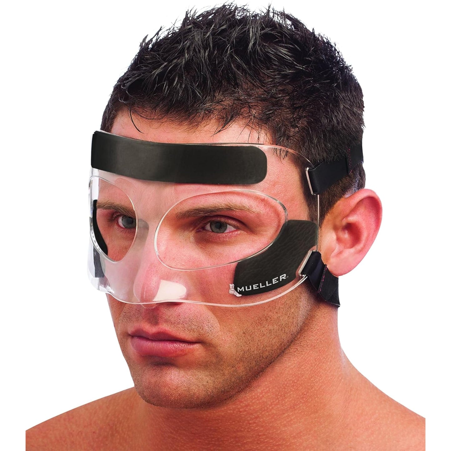 MUELLER Sports Medicine Face Mask for Men & Women, Adjustable Clear Face Guard, Nose & Cheek Protection for Basketball & Cosmetic Procedures, Shatterproof with Foam Padding, One Size