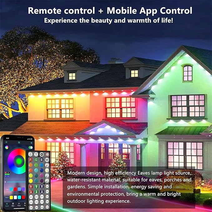 32.8FT Permanent Outdoor RGB Lights,IP67 Waterproof Smart LED Eaves Lights with App/Remote Control,for Christmas and All Holiday Decor,Daily and Accent Lighting,House Roof and Garden Lighting