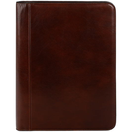 Time Resistance Leather Portfolio - A4 Document Folder - Italian Handcrafted Padfolio Organizer (Brown) - Gift Box Included