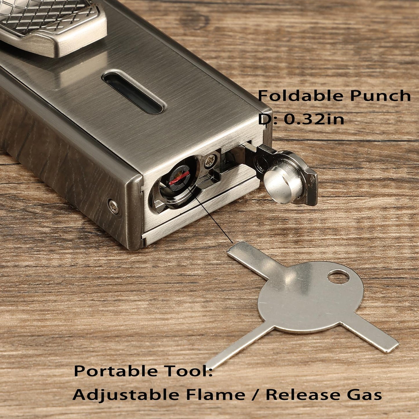Leather Cedar Wood Case and Double Jet Flame Butane Torch Lighter Set, Holds 6 Units, Built-in Cutter, Punch and Holder Function, Draw Enhancer Tool, Travel Box with Hygrometer.