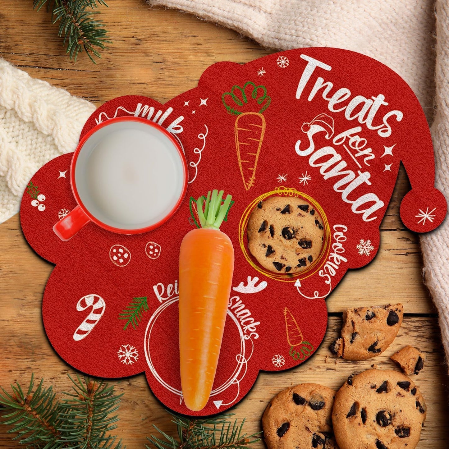 Santa Cookie Plate Christmas Wooden Treat Tray Platter Mat Xmas Eve Table Decorations Milk and Candy Board for Kids Christmas Party Supplies