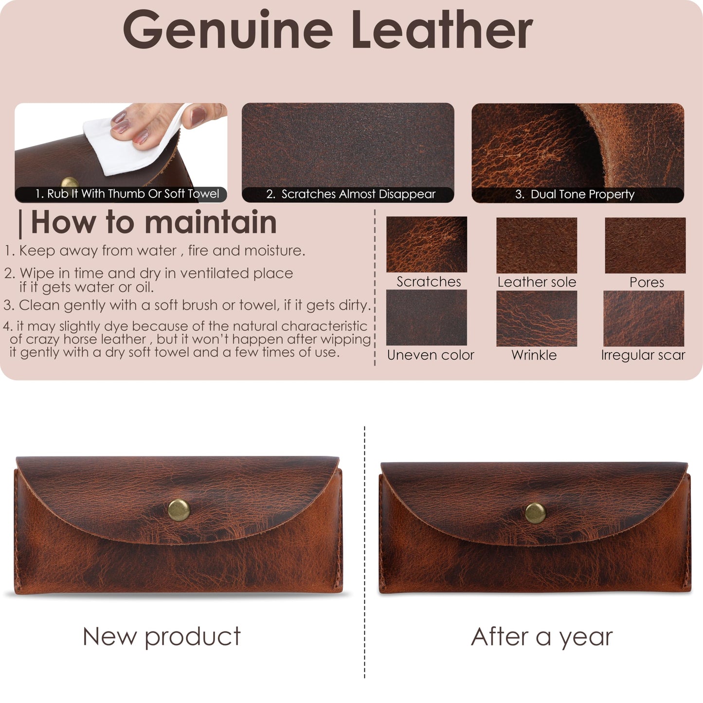 TheAntiq Leather Sunglasses Case Vintage Eyeglass Holder Handcrafted Soft Reading Glasses Pouch with Belt Loop Flexible and Slim Case for Men & Women