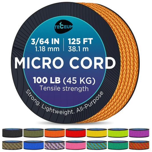 TECEUM Micro Paracord – Purple – 1.18 mm x 125 ft – Micro Utility Cord – Thin Braided Paracord Rope Nylon Polyester – Wind Chime Replacement – Survival Strong String 026c