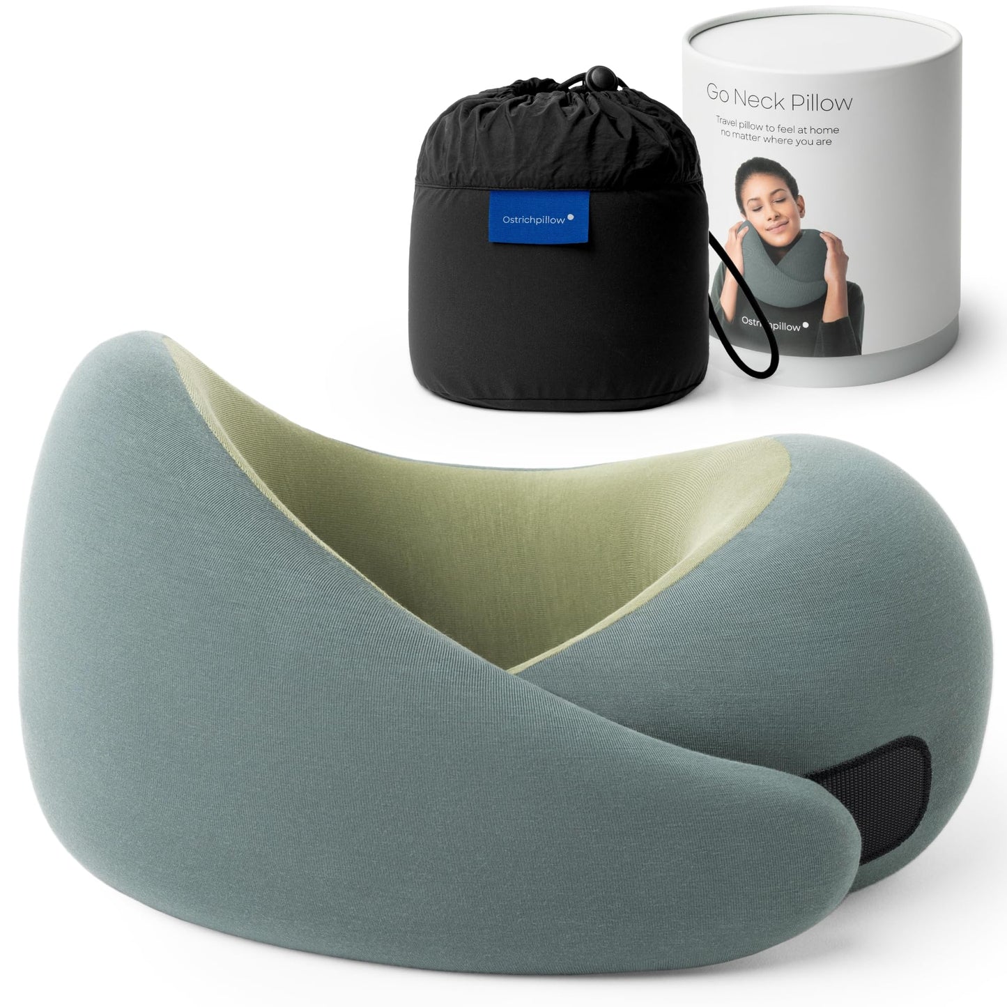 Ostrichpillow Go Neck Pillow, Travel Pillows for Airplanes, Premium Memory Foam Travel Pillow, 360º Ergonomic Design, Asymmetrical Sides, Travel Bag Included, Washable Modal Cover