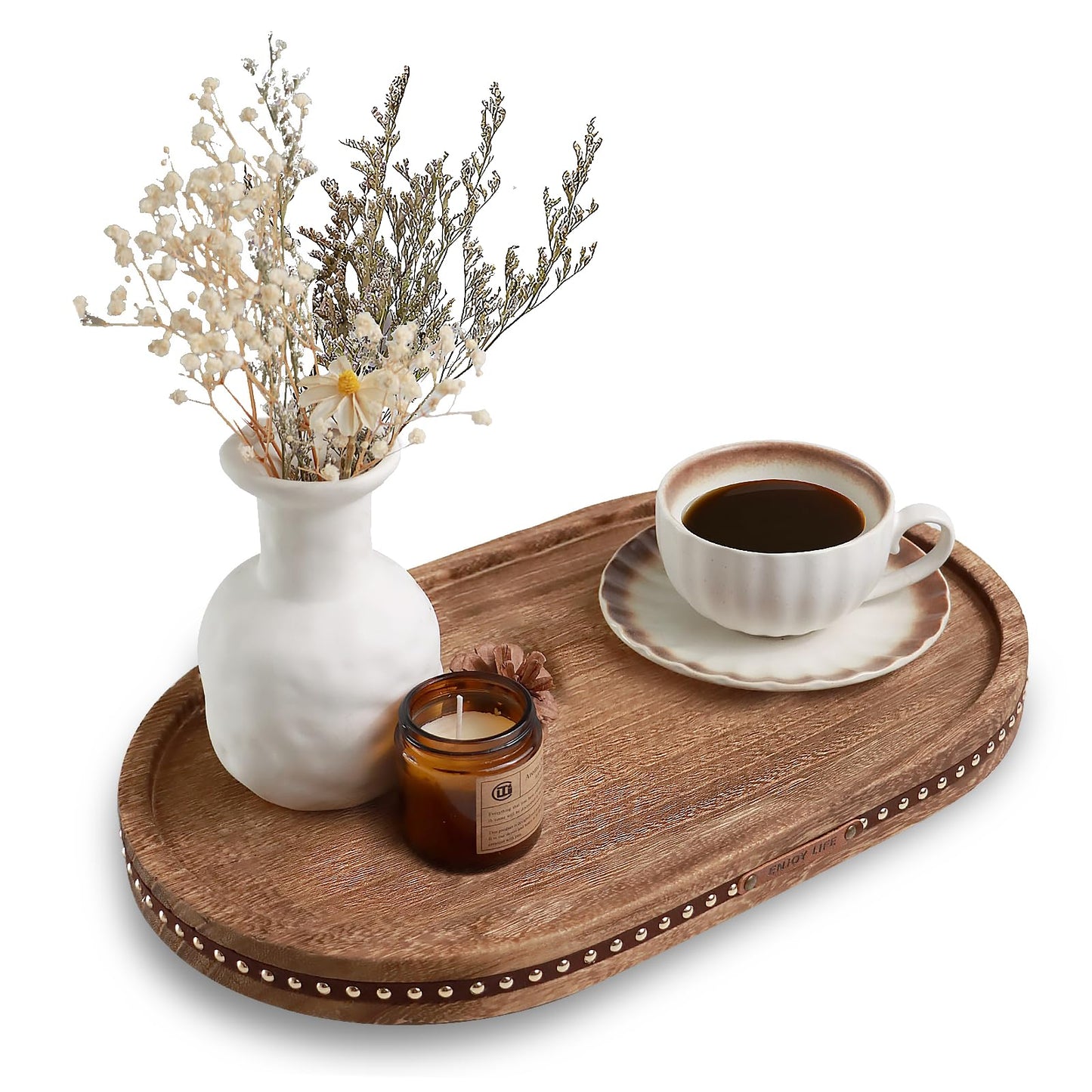 Decor Decorative Round Tray 11.81in for Home Decor for Coffee Table Farmhouse Kitchen Table Living Room Bathroom Centerpiece Tray Decor Oval Rustic