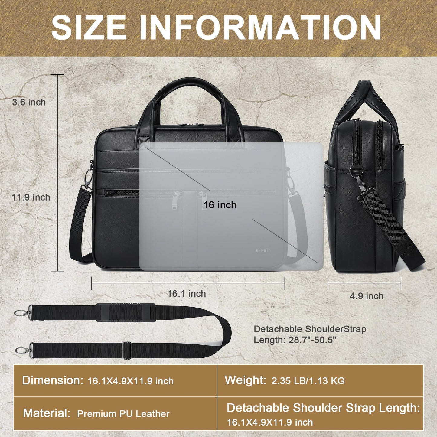 Shrrie Leather Messenger Bag for Men&Women 16 inch Laptop Bag,Water-Resistant Retro Leather Briefcase for Men,Mens Satchel Bag Crossbody for Office,Business,Work