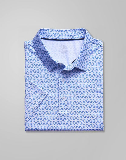 Obla Mens Golf Polo Shirts Short Sleeve Dry Fit Performance Moisture Wicking Casual Print Collared Golf Shirts for Men (Light Blue Diamond_M)