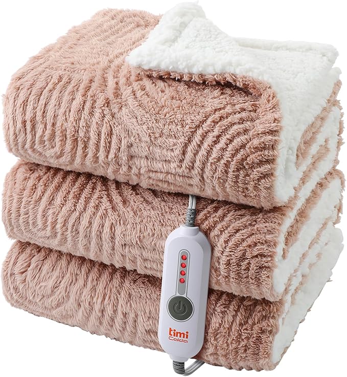 Heated Throw Blanket Electric - 50"x60" Cozy Soft Jacquard Heating Blanket with 4 Heat Levels & 4 Hours Auto-Off, Electric Throw with Overheating Protection, Warm Gifts, Brown