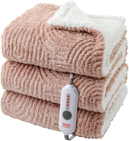 Heated Blanket Twin Size- 62"x84" Cozy Soft Jacquard Heating Blanket with 4 Heat Levels & 4 Hours Auto-Off, Jacquard Fleece, Overheating Protection, Warm Gifts, Brown
