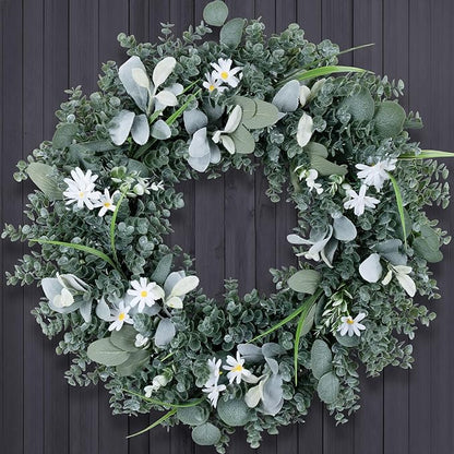 Door Wreath Green Eucalyptus for Front Door Wreaths Spring Summer Wreath 26 Inch Artificial Leaves Wreaths for All Season Home Farmhouse Porch Year Round Outdoor Wall Decorating,24 Inch