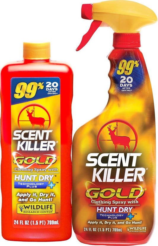 Scent Killer Gold Spray & Refill | Hunting Odor Eliminator with Hunt Dry Technology - 48 FL OZ