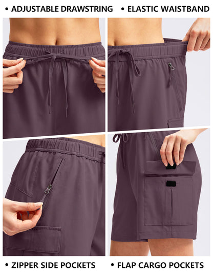 SANTINY Women's 5''/ 7''/9'' Hiking Cargo Shorts Quick Dry Lightweight Summer Shorts for Women Athletic Golf Zipper Pockets(Dusty Purple_XXL)