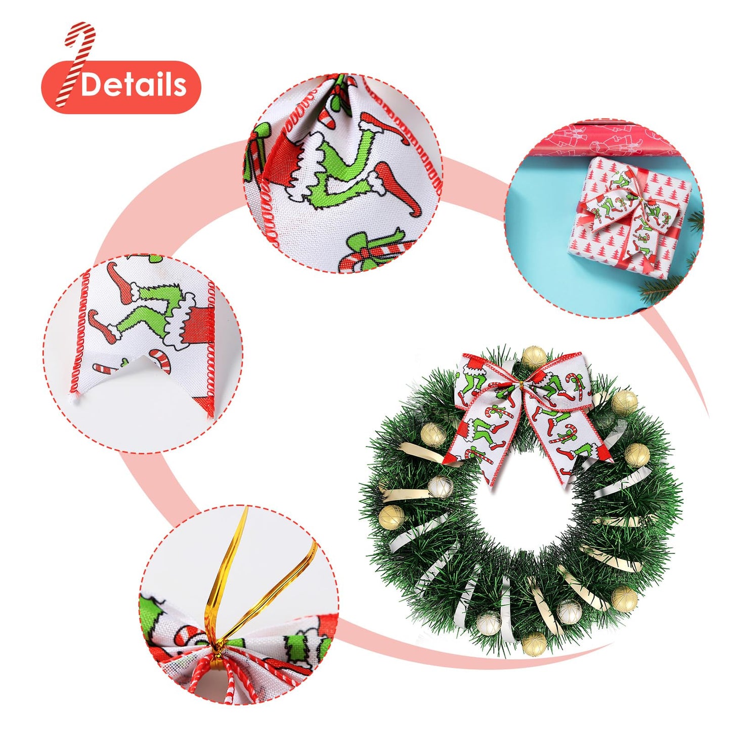 Fancheer 12 Pcs Christmas Bows Decorations Large Christmas Tree Bows Xmas Wreath Ribbons Ornaments Halloween Party Gift Decor Red Green