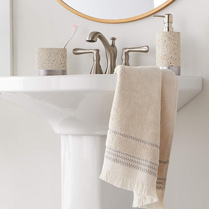 SKL Home Jude Fringe 100% Turkish Cotton Towel, Hand Towe Set, Taupe 2 Count