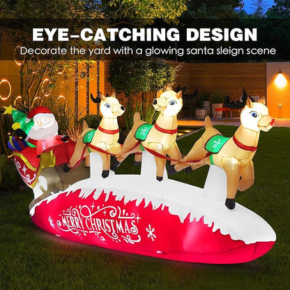 ZPISF 10 FT Santa Sleigh with Reindeer Christmas Inflatables Outdoor Decorations, Christmas Blow Up Yard Decorations for Garden Lawn Xmas Decor (Red)