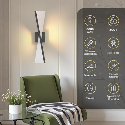 L LOHAS LED Battery Operated Wall Sconces Set of Two, Beautiful Design Vintage Wall Decor, Wireless Wall Sconces Battery Operated, Sconces Wall Decor Set of 2 for Bedroom, Living Room, Black