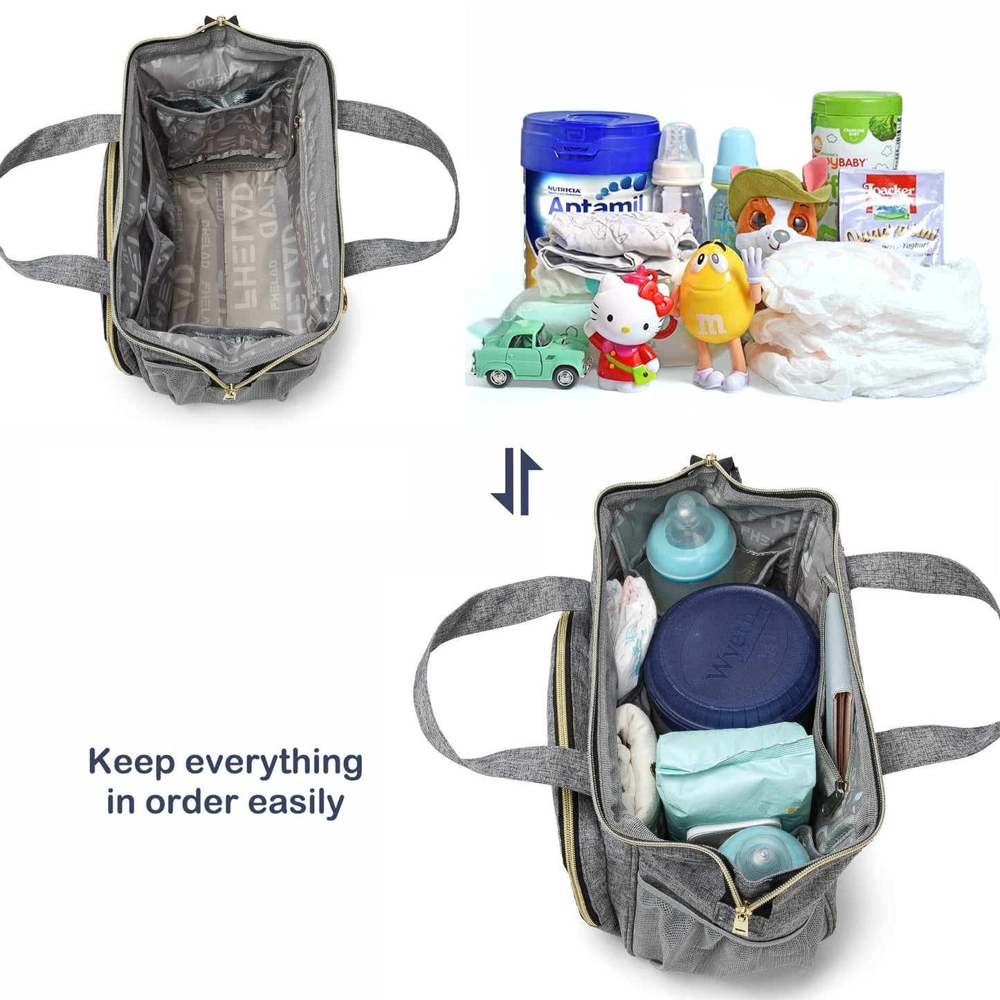 FHELAD Small Diaper Bag Backpack, Toddler Diaper Bags Waterproof Multi-Function Newborn Baby Stylish Mini Crossbody Diaper Bag, Gray