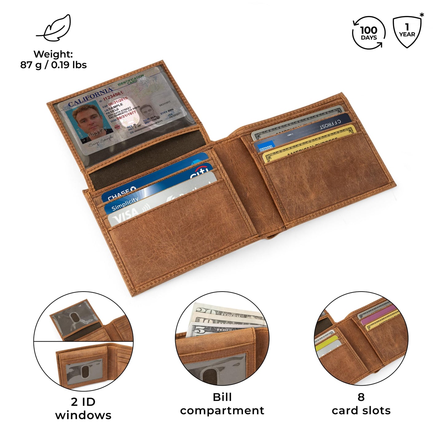 BERLINER BAGS Premium Genuine Leather Mens Wallet Peter – Slim Front Pocket Bifold Wallet for Men, Minimalist Design, RFID Blocking, Holds 8 Cards, ID Window, Gift Box - Brown