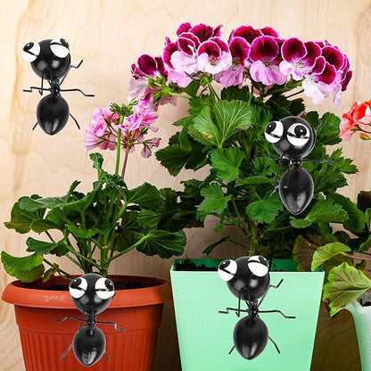Metal Yard Art Garden Decor Cute Ant Outdoor Fence Decorations Lawn Ornaments - Set of 4 Black