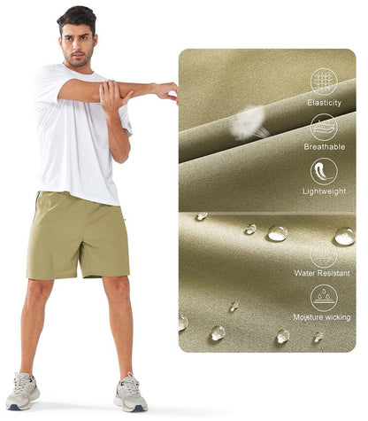 NORTHYARD Men's Athletic Running Shorts Quick Dry Workout Shorts Lightweight Sports Gym Basketball Shorts Hiking Exercise Khaki-7 inches L