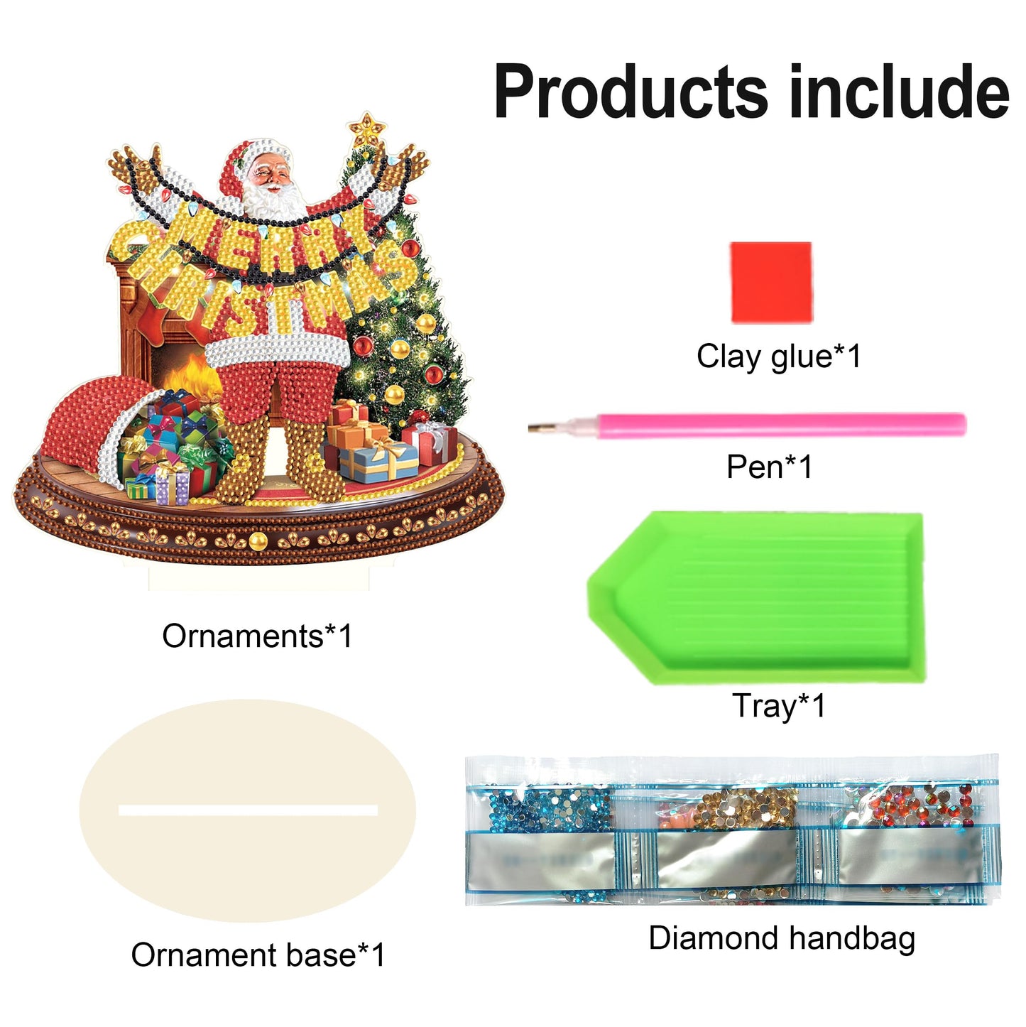 MVVMTOP Christmas Diamond Art Tabletop Decoration, DIY Merry Christmas, Diamond Art 5D Special Shape Crystal Diamond Partial Diamond Painting Mosaic Handicraft, Home Office Tabletop Decor Gift