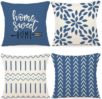 YCOLL Pillow Covers 18x18 Set of 4, Modern Sofa Throw Pillow Cover, Decorative Outdoor Linen Fabric Pillow Case for Couch Bed Car，Light Blue