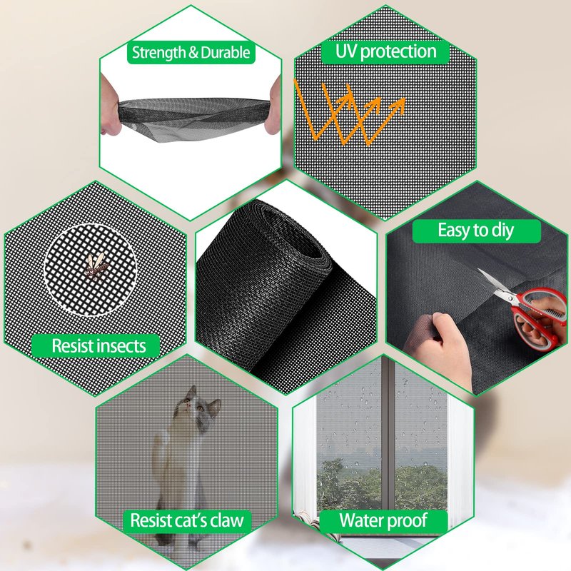 QWR Pet Proof Window Screen Replacement Kit, 39"x118" Durable High Hardness Screen Mesh Replacement Window Screens Repair Kit for Sliding Screen Door,Patio and Windows.(Folded Package with Tool Kit)