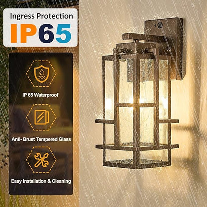 Motion Sensor Outdoor Wall Light Fixture, Dusk to Dawn Porch Light Oil Rubbed Bronze Exterior Lighting with Seeded Tempered Glass, Waterproof Outside Wall Mount Coach Lamp for House, Patio, Garage