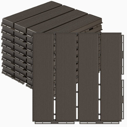 Goovilla Plastic Interlocking Deck Tiles, 9 Pack Balcony Flooring, 12"x12" Waterproof Outdoor Flooring All Weather Use, Patio Floor Decking Tiles for Porch Poolside Backyard Concrete, Dark Coffee