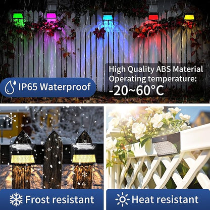 Solar Powered Fence Deck Lights Outdoor Waterproof Led IP65 RGB Color Changing/Warm White Auto On/Off Solar Step Lights for Outside Stair Garden Yard Wall Patio (2 Pack, Black)