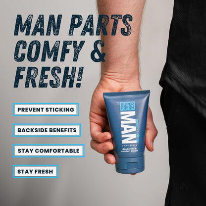 Super & Fresh Co. Ball Deodorant Lotion for Men Aluminum Free Hygiene Cream for Groin Butt and Body Controls Odor Reduces Chafing Twin Pack 4 oz Tubes for Daily Freshness Comfort and Sweat Protection