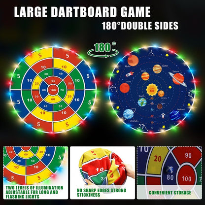 Glimin 36 Inch Large LED Dart Board Double Sided Dartboard with 20 LED Sticky Balls Planet Giant Dartboard Shooting Outdoor Toys Indoor Sport Toys Dartboards Party Game Toy Birthday Gifts
