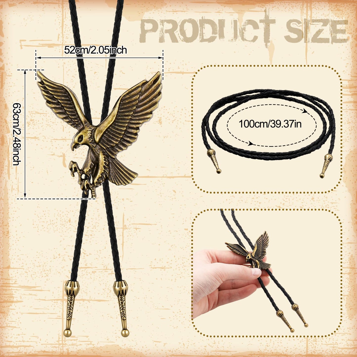 ShinyMatch 10 Pcs Bolo Tie for Men Women Western Cowboy Accessories Leather Necktie with Tiger Eye Stone Costume Accessories(Brown,Retro)