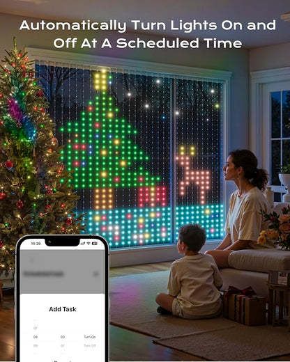 900 RGBIC LEDs Smart Curtain Lights with DIY GIF, 6.6x6.6ft Color Changing Christmas Wall Lightss with APP, IP65 Waterproof String Fairy Lightss for Indoor Outdoor Bedroom Window Garage