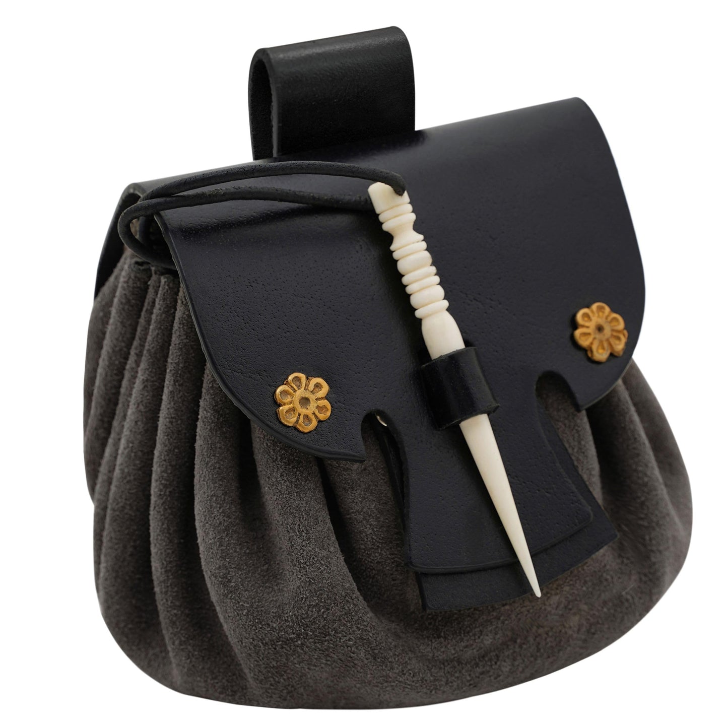 Mythrojan Leather Pouch Medieval Belt Bag Renaissance Bag Viking Suede Leather Waist Purse for Renaissance Costume Accessories LARP Cosplay Coin Purse Vinatge Style Pouch - Grey, 3.5"