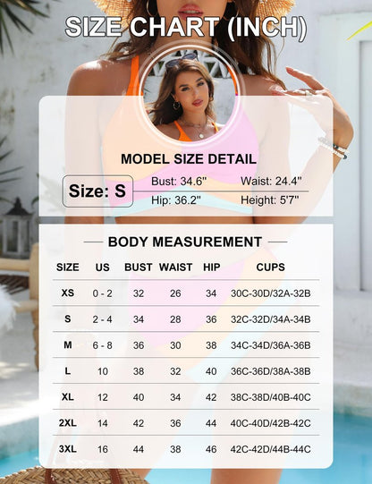 Blooming Jelly High Waisted Bikini Sets for Women Push Up 2 Piece Swimsuits Color Block Swim Suits 2025 (L, Orange Pink)
