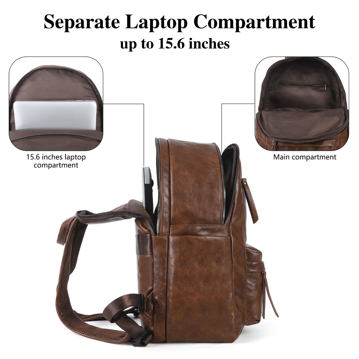 ZOCAI Large Leather Backpack Purse for Women – Vegan Retro Leather Travel Backpack for Women with Compartment, Multiple Pockets Roomy Large Capacity Daypack for Work Traveling.
