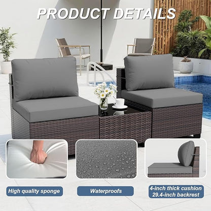 ALAULM 13 Pieces Patio Furniture Set with 2 Swivel Chairs Patio Furniture Outdoor Sectional Sofas with 55000 Gas Fire Pit Patio Conversation Set w/10 Cushions-Grey