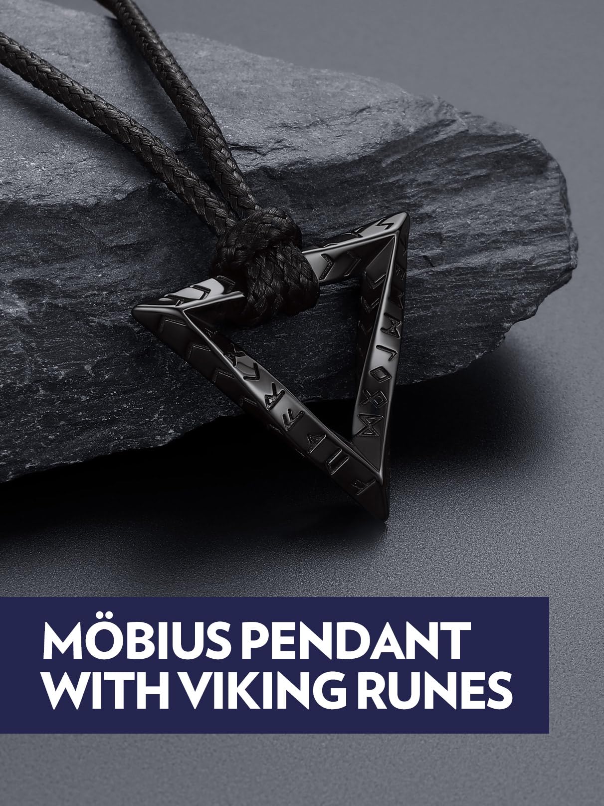 Bandmax Viking Pendant Necklace for Men Mobius Triangle Pendant with Rope Chain Mens Leather Wax Rope Chain Necklace Gift for Father Husband Son