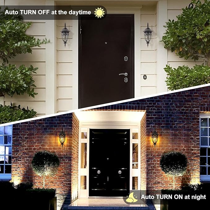 Outdoor Wall Light with Dusk to Dawn Sensor, 18 Inch Exterior Wall Lantern Fixture for House, Bronze Outside Porch Lighting with Clear Seeded Glass for Garage Front Door, Aluminium