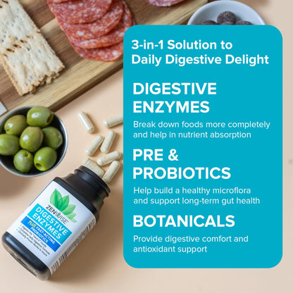 Zenwise Health Digestive Enzymes for Gut Health & Bloating Relief - Multi Enzymes Digestion Supplement with Probiotics, Bromelain & Papaya for Digestive Health Support - Men & Women - 180 Count