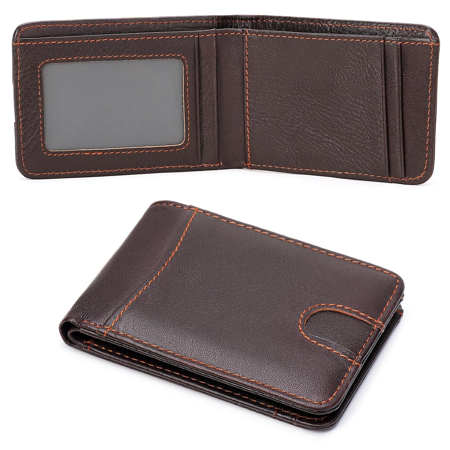 LOUEBICA Genuine Leather Wallet for Men RFID Blocking Bifold Slim Minimalist with Front Pocket Wallets Men Gift