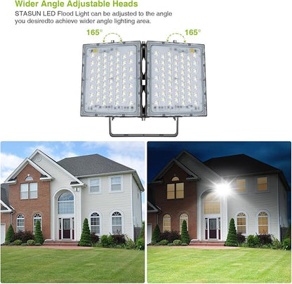 STASUN Flying Series Pro - LED Flood Light Outdoor, 200W 20,000 lumens, IP66 Waterproof Exterior Commercial Floodlight, 6000K Daylight White, 2 Adjustable Heads for Yard, Parking Lot