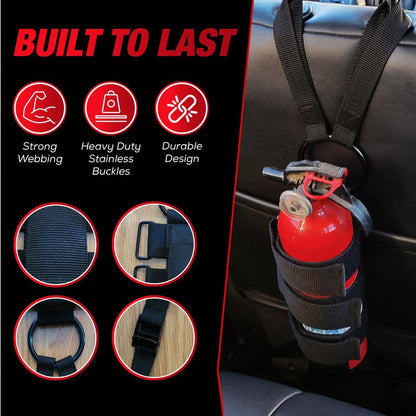 Badass Moto Car Fire Extinguisher Mount - Automotive Fire Extinguisher Mount for Vehicle Car Seat Headrest - Tool Free Seat Back Strap Install. Ideal Safety Kit Accessories for Jeep, Auto,Truck & SUV