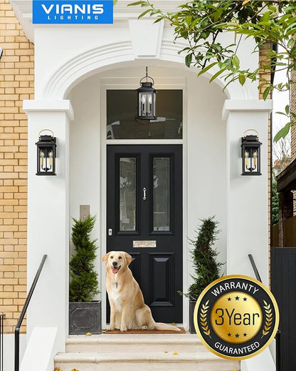 VIANIS Large Porch Lights Outdoor Dusk to Dawn, Black Gold Accents Exterior Lighting Fixtures Wall Mount for House, Modern Outdoor Sconces Wall Lighting for Patio, Waterproof Coach Lights for Garage
