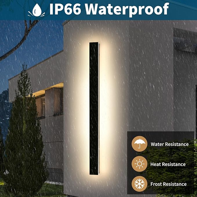 Outdoor Long Wall Light, 59inch LED Wall Mounted Sconces, 3000K-6000K Dimmable, Modern Lighting Fixture IP65 Waterproof Exterior Wall Light for Courtyard, Hallway, Garage with Remote Control
