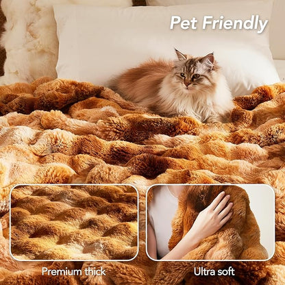 L'AGRATY Faux Fur Throw Blanket: 60" x 80" Luxury Soft Fluffy Thick Rabbit Fur Blankets for Twin Bed Couch - Cozy Plush Bubble Blankets for Home Decor: Warm Flannel Fleece Decorative Blanket